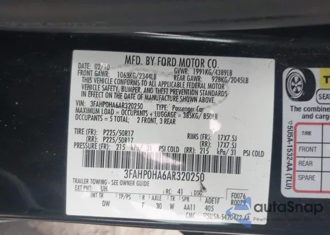 2010 Ford Fusion Se from USA, damaged, VIN 3FAHP0HA6AR320250